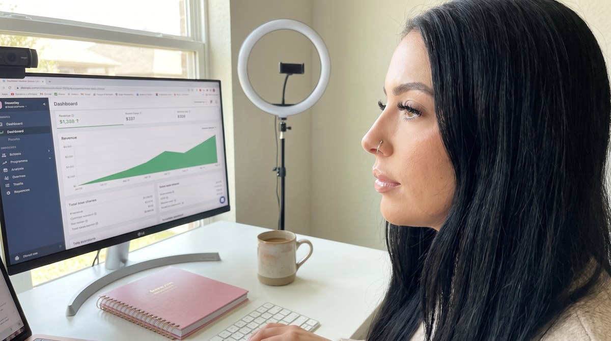 Angie at her desk